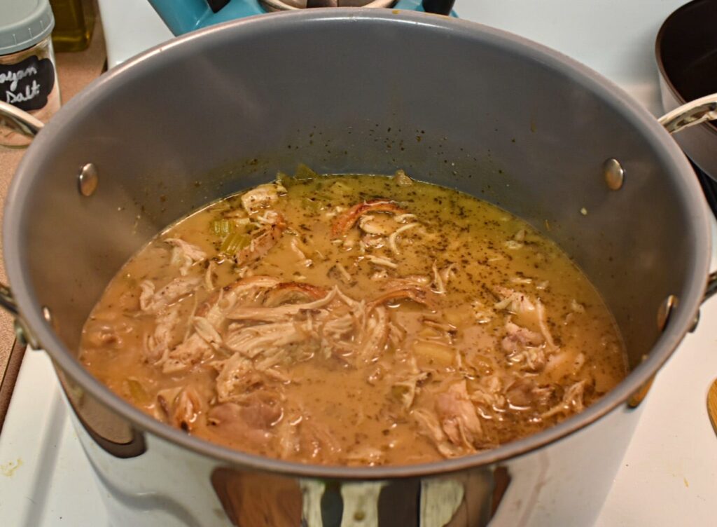 best ever creamy chicken and wild rice soup in a stock pot