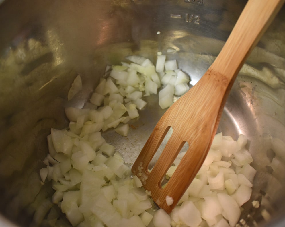 onions and garlic sautéing in instant pot