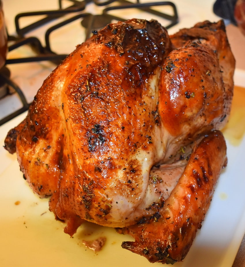 whole brined turkey with citrus herb butter used for basting